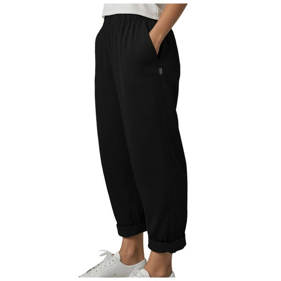 Gibobby Womens High Waisted Yoga Sweatpants with Pockets Comfy Lightweight Loose Workout Joggers Stretch(Black,L)