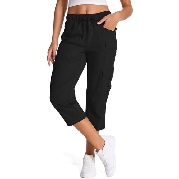FEN AI Capri Pants for Women Hiking Pants Cargo Capris Lightweight Quick Dry Summer Pants Black for Travel Casual