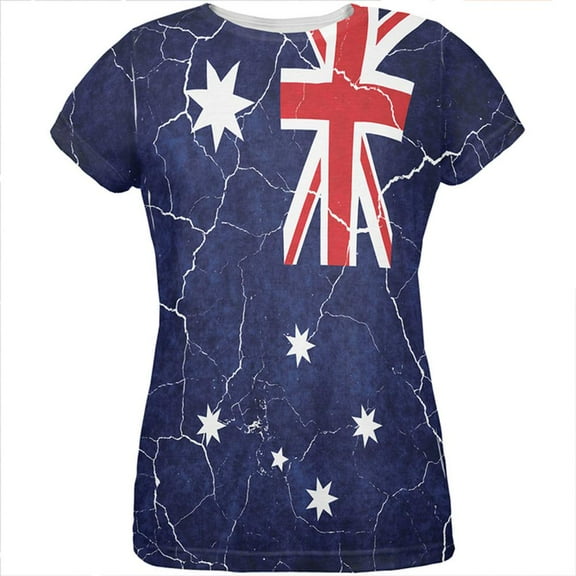 Distressed Australian Flag All Over Womens T Shirt Multi SM