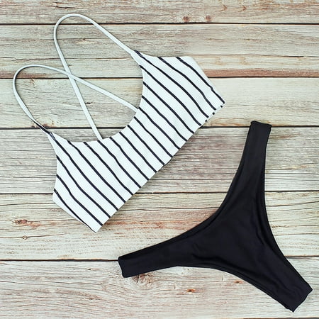 

VKEKIEO Two-Piece Sets Swimsuit Sport Bra Style Lift Black L