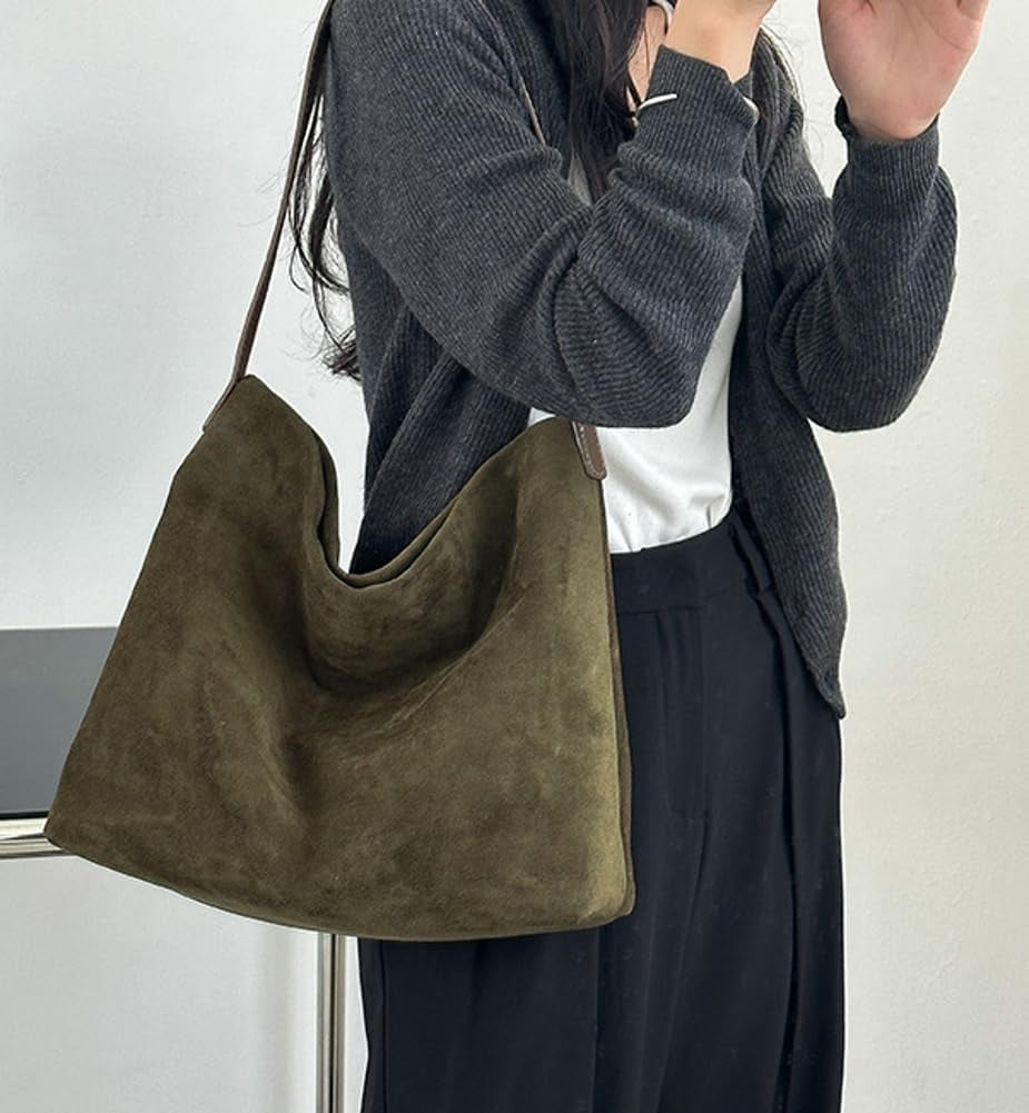 Zhengup Slouchy Suede Tote Shoulder Bags for Women Large Soft Underarm Bag Working Purse Handbag Travel Satchel Winter Fall