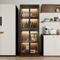 thumbnail image 6 of 23.6'' Glass Display China Cabinet With Pull-Out Bar Shelf, Dining Cabinet With Glass Doors and Wireless LED Light, 6 of 10