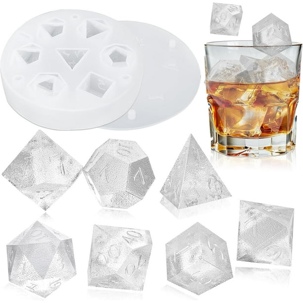 7 formas DND Dice Whisky Ice Cubes Molde, 3D Dice Molde Accesorios DND Para Whisky Cocktail Bebida de hielo de verano, divertidos regalos DND para los amantes de los juegos de mesa Transparente