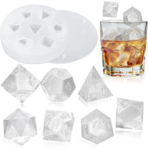Moule à Glaçons au Whisky DND Dice 7 Formes, Moule en Silicone 3D pour Whisky, Cocktail, Boissons d'Été, Cadeau Amusant pour les Amateurs de Jeux de Table