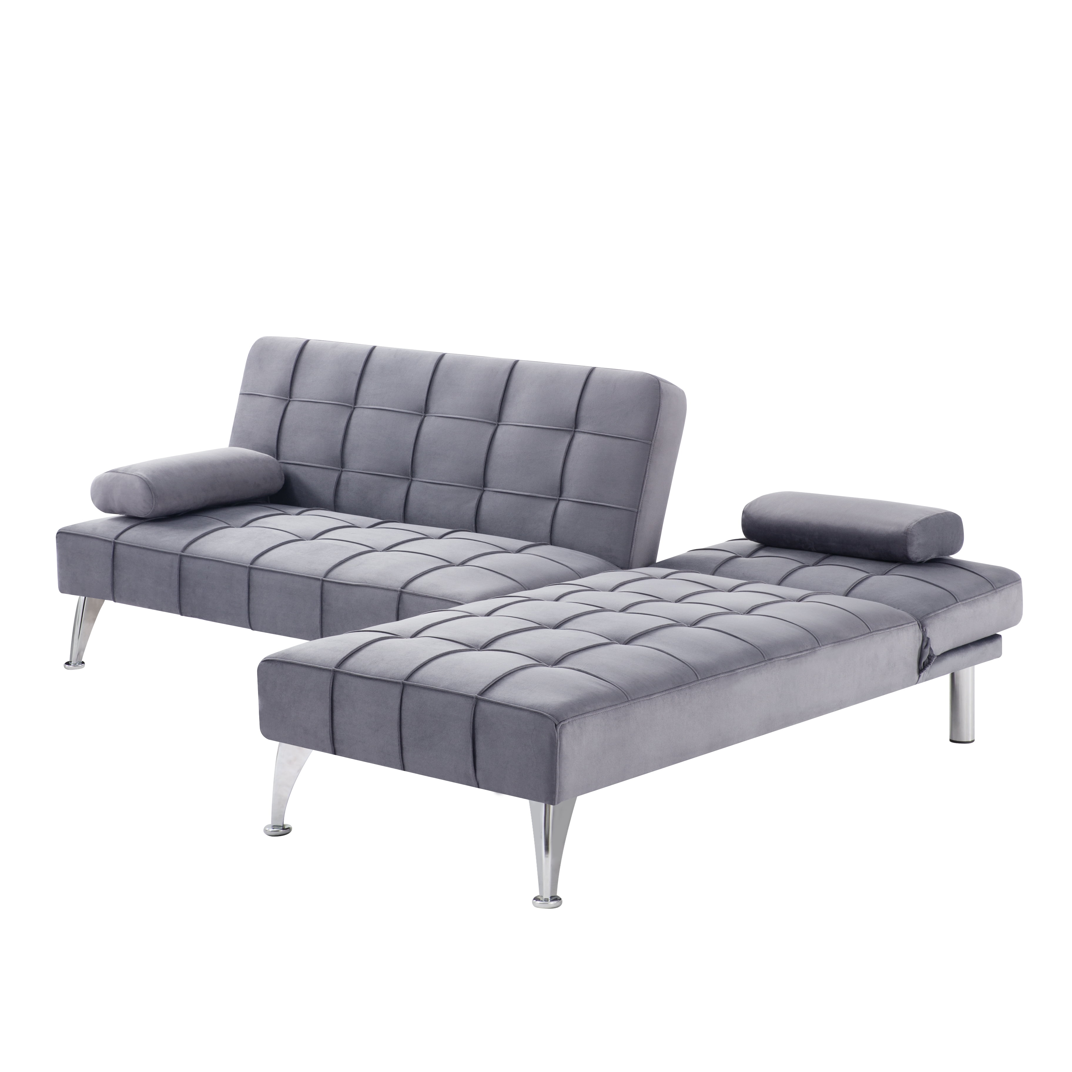 BSHTI Velvet Sectional Sofa 78.35” L Shaped Couch with Sleeper Function – Split-back design Modern Convertible Sleeper Sofa Bed for Living Room, Gray