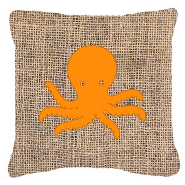 Octopus Burlap And Orange Indoor & Outdoor Fabric Decorative Pillow