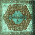 thumbnail image 1 of Ahgly Company Indoor Square Medallion Turquoise Blue Traditional Area Rugs, 6' Square, 1 of 4