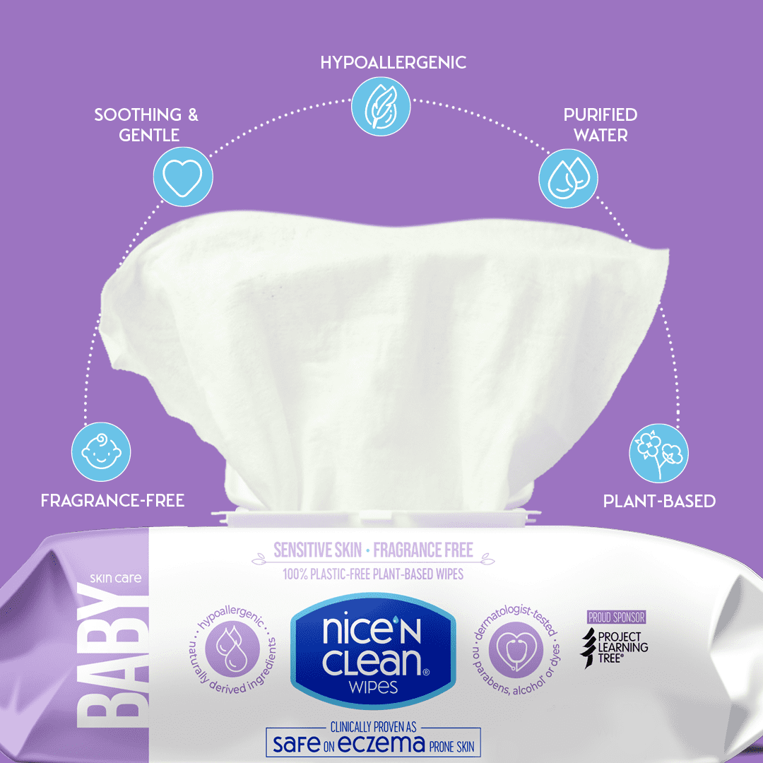Nice N CLEAN Fragrance Free Sensitive Skin Baby Diaper Wipes, 4 Flip-Top Packs (400 Total Wipes)