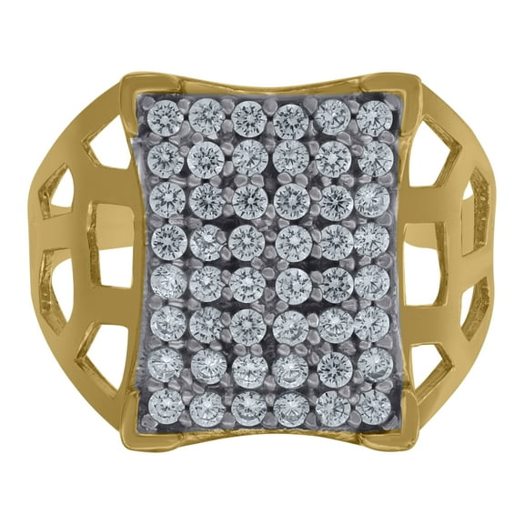 10k Two-Tone Gold Mens Cubic Zirconia CZ Dc Cluster Square Ring