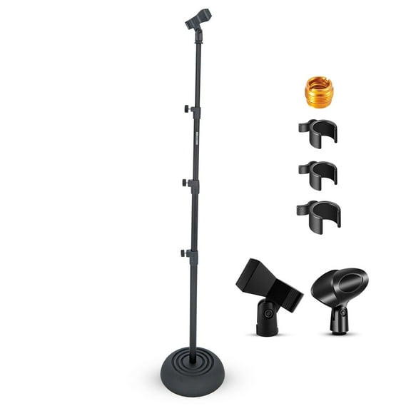 Adjustable Heavy Duty Microphone Stand - Universal Floor Mic Stand with Round Base, Height Adjustable from 24 to 67 Inches