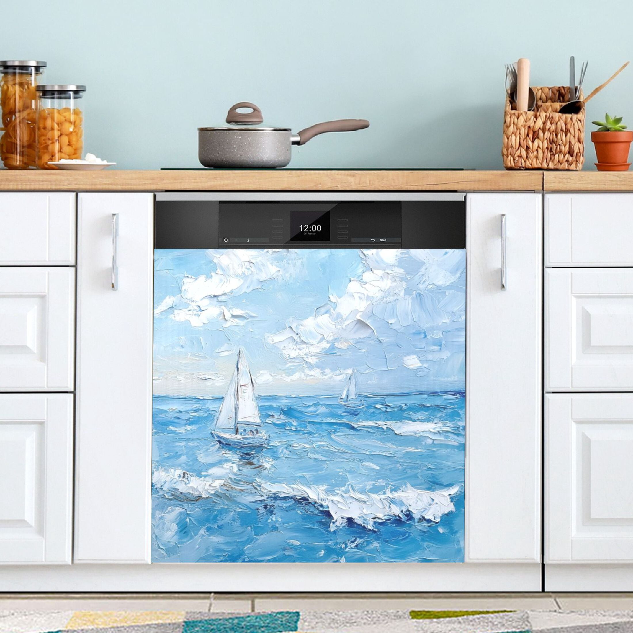 Dishwasher Magnetic Sticker 23x26 Inch Refrigerator Magnetic Sticker Washing Machine Magnetic Sticker Kitchen Panel Magnetic Sticker Home Decor Oil Painting Sea
