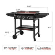 Royal Gourmet GB3000H 28-Inch 3-Burner Gas Griddle in Black, Griddle with Collapsible Side Shelves, 39,000 BTU