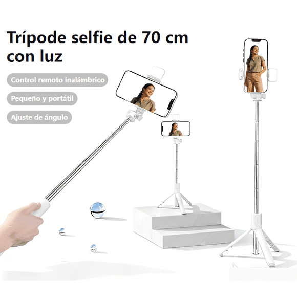 Palo de Selfie con Luz de Relleno, Soporte para Transmisión en Vivo, Trípode Plegable, Bluetooth, Telescópico Largo, Accesorios para Teléfonos Móviles