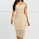 thumbnail image 1 of Puntoco Vestido De Manga Corta Con Cuello En V, Vestido De Falda De Cadera Hueca De Encaje Con Cuello En V De Manga Corta De Un Solo Hombro Para Mujer Beige L, 1 of 7