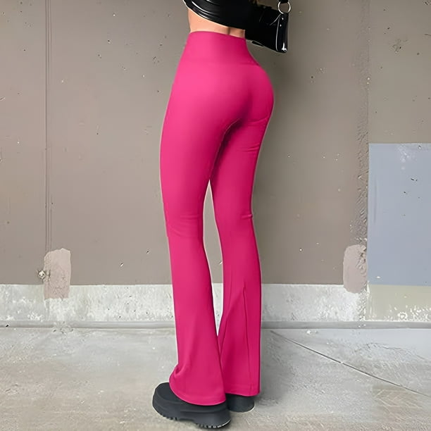Aayomet Women's Yoga Pants Ribbed Seamless Workout High Waist Bell Bottoms  Flare Leggings Yoga Work Pants for (Hot Pink, L) 