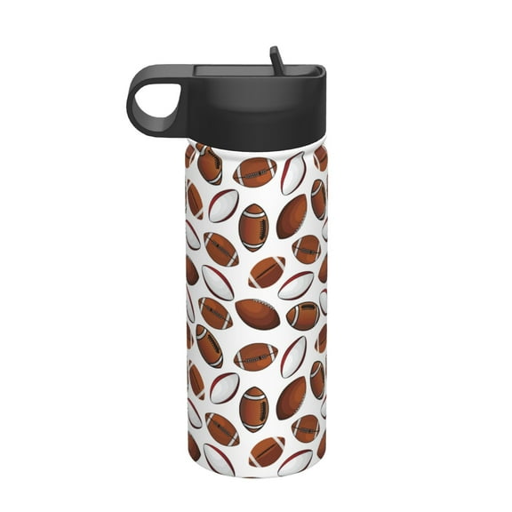 Yiaed Football Print Water Bottle with Straw Lid, Stainless Steel Double Wall Insulated Water Bottle | Leak-Proof and Spill-Proof Water Bottle