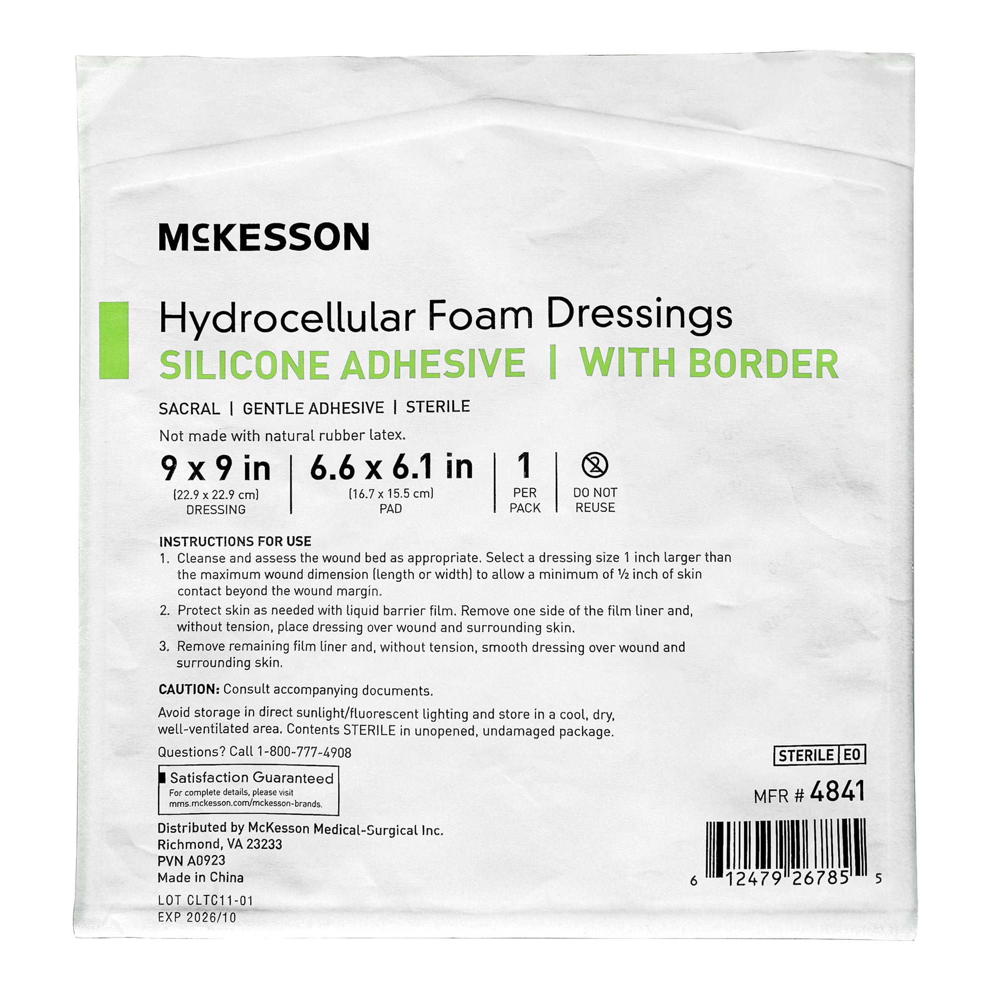 McKesson 5-Layer Foam Dressing 9"x9" Sacral With Border Waterproof Film Backing 4841 50 per Case