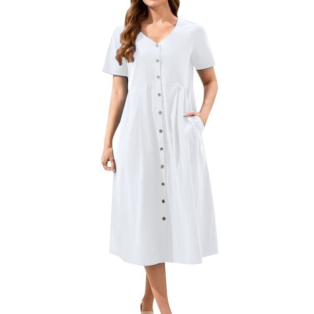 NKOOGH Short Sleeve Dress Summer Midi Dress Womens Cotton Dress Summer