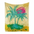 thumbnail image 1 of Vintage Beach Soft Flannel Fleece Throw Blanket, Grunge Illustration of Palm Trees Hot Sun Vibrant Tones, Cozy Plush for Indoor and Outdoor Use, 50" x 60", Pink Pastel Yellow, by Ambesonne, 1 of 5