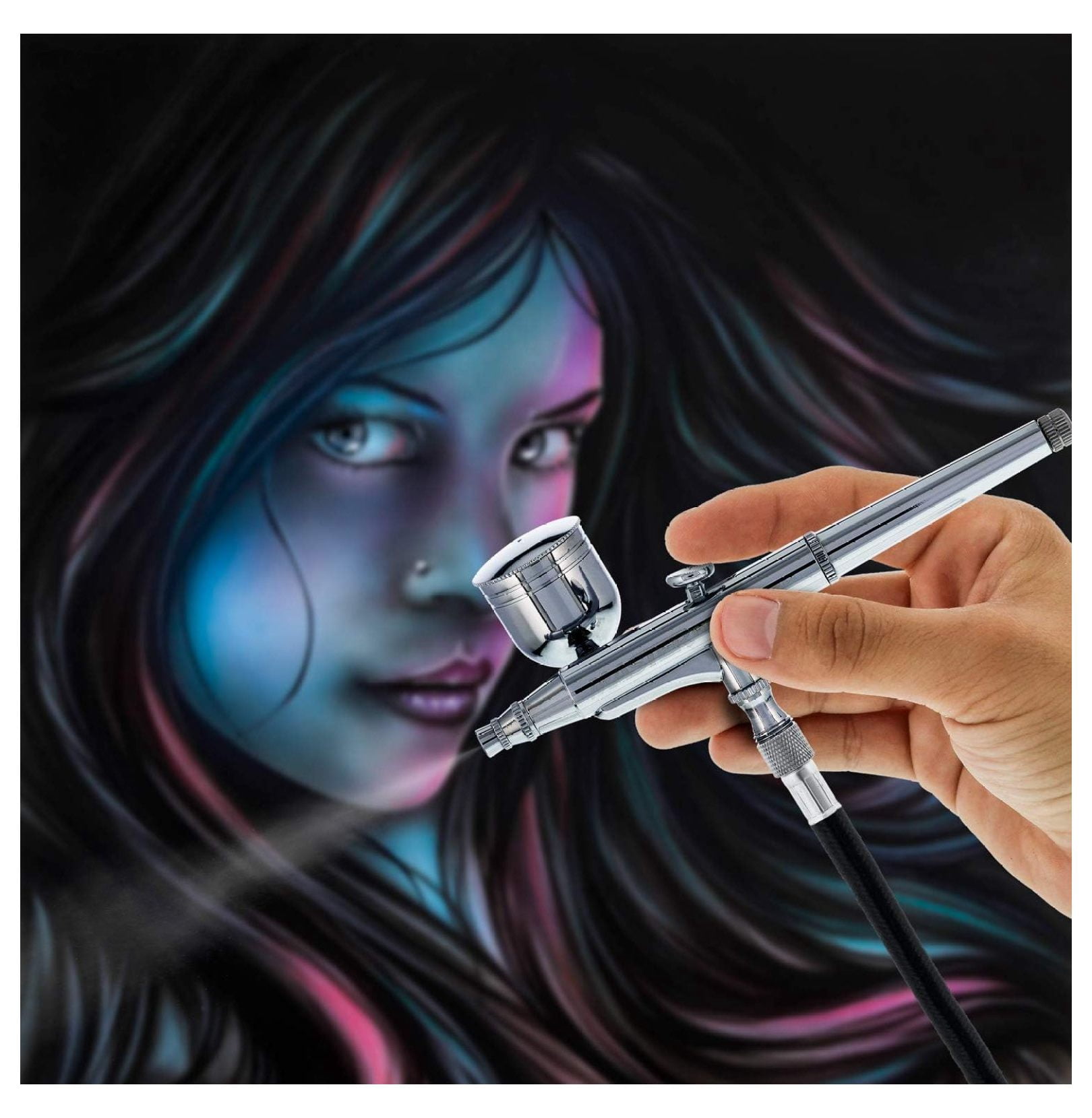 SB844 Pro Airbrush Kit - Dual Action, 3 Nozzles (0.2/0.3/0.5mm), Gravity & Siphon Feed - for Art, Auto, Cake Decorating