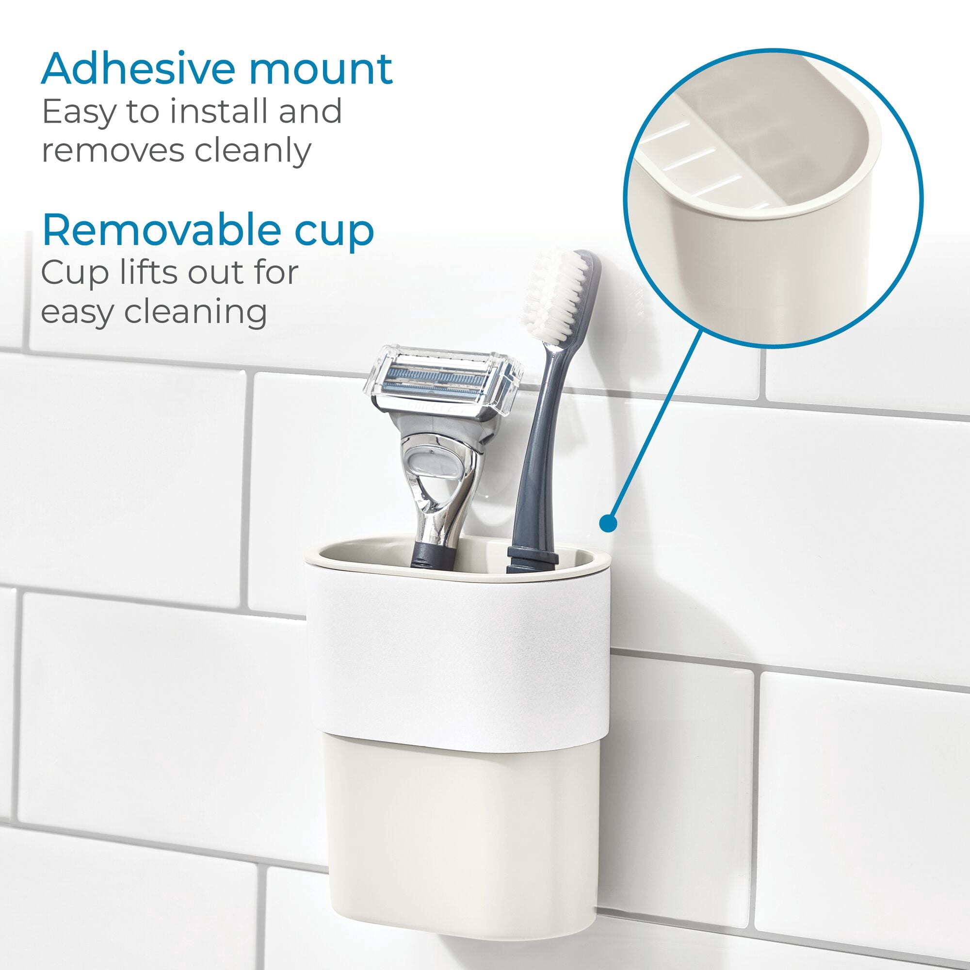 (2 pack) iDesign Self-Adhesive Bathroom Tumbler – Orleans Collection - Coconut/White