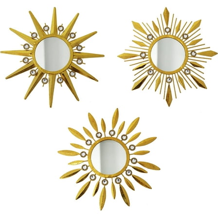 BVLFOOK  Champagne Gold Round Mirrors for Wall Pack of 3 - | Decorative Mirrors for Wall Decor& Vintage Room Decor | Sunburst Circle Mirrors Modern Gifts for Women & Moms | Decorative Mirrors