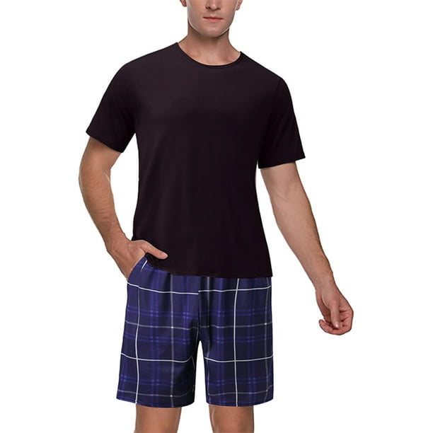 Avamo Mens Pajama Set Two Pieces Sleepwear Short Sleeve Nightwear Plain Pjs Sets Home Clothes Homewear Gray Green Xl Other