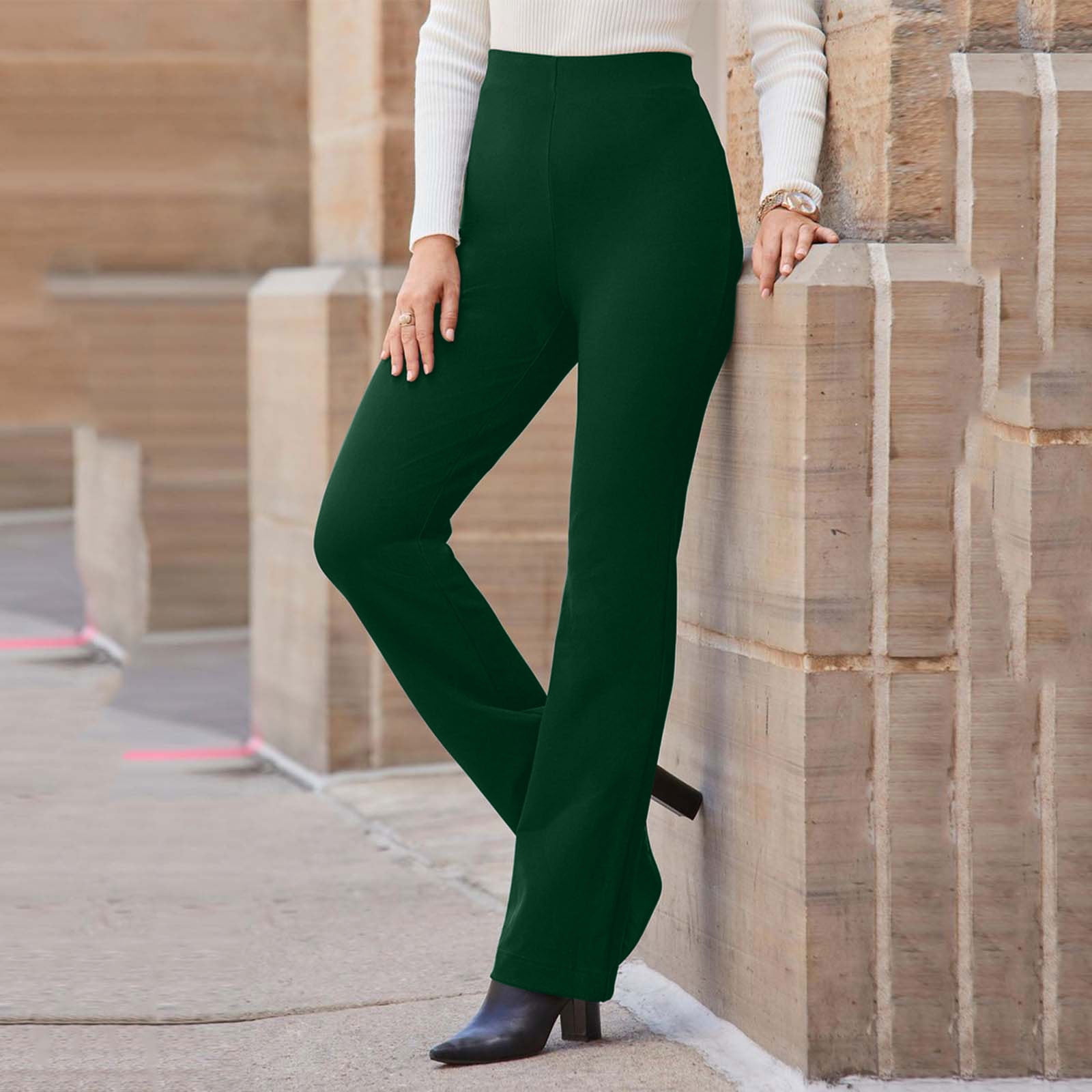 HUPOM Dress Pants Women Training Pants Suit Slacks High Waist Rise Long  Straight-Leg Green XL 