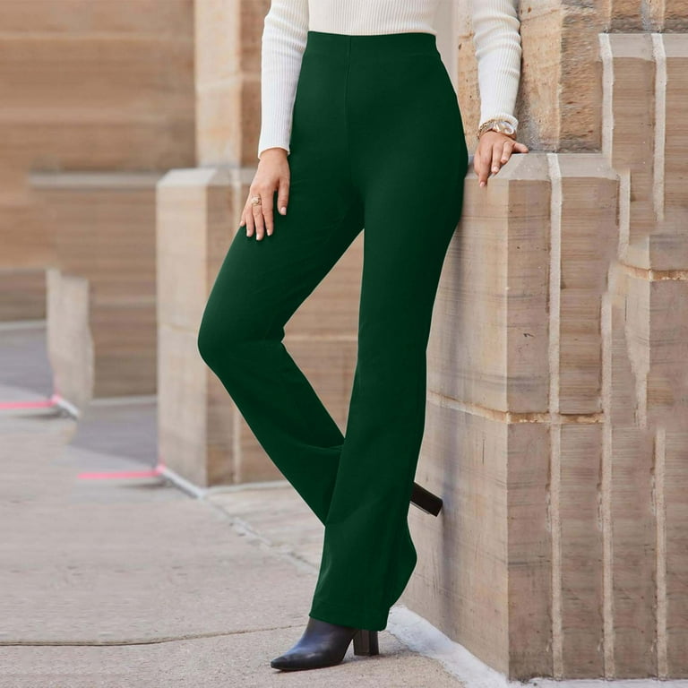 SSAAVKUY Womens Slim Fit Flare Solid Suit Pants Leisure Trousers  Bell-bottoms Solid Color Pants Comfy Holiday Cool Girl Dressy Fashion  Bottoms Green 4 