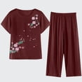 thumbnail image 2 of Ecqkame Womens Pajama Sets Summer Loose Casual Short Sleeve Round Neck Top Comfortable Breathable Pajamas Sets for Woman Wine XL, 2 of 8