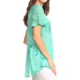 thumbnail image 4 of Sakkas Hana Tie Dye Relaxed Fit Embroidery Cap Sleeves Peasant Batik Blouse / Top - Aqua - One Size, 4 of 5