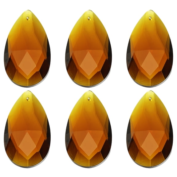 Uxcell K9 Crystal Pendants Teardrop Beads, 6 Pack 50mm Chandelier Prisms Parts Hanging Beads DIY Lamp for Arts Crafts Decoration, Pale Amber