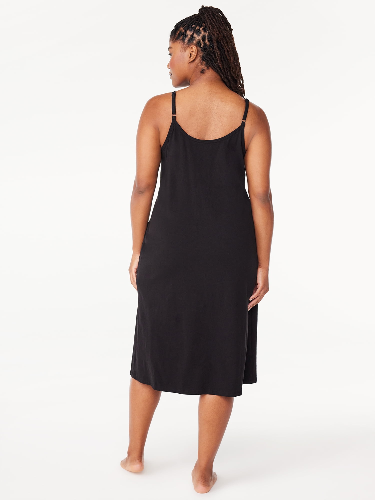 Joyspun Women’s Cotton Blend Pleated Neck Sleeveless Midi Nightgown, Sizes S to 5X
