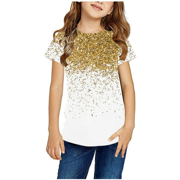 Zwiiyzr 2024 Toddler Tops Short Sleeve Round Neck Pullover Top Plus Size Loose Blouses Casual Summer Satin Graphic Tee Shirts White-11-12 Years