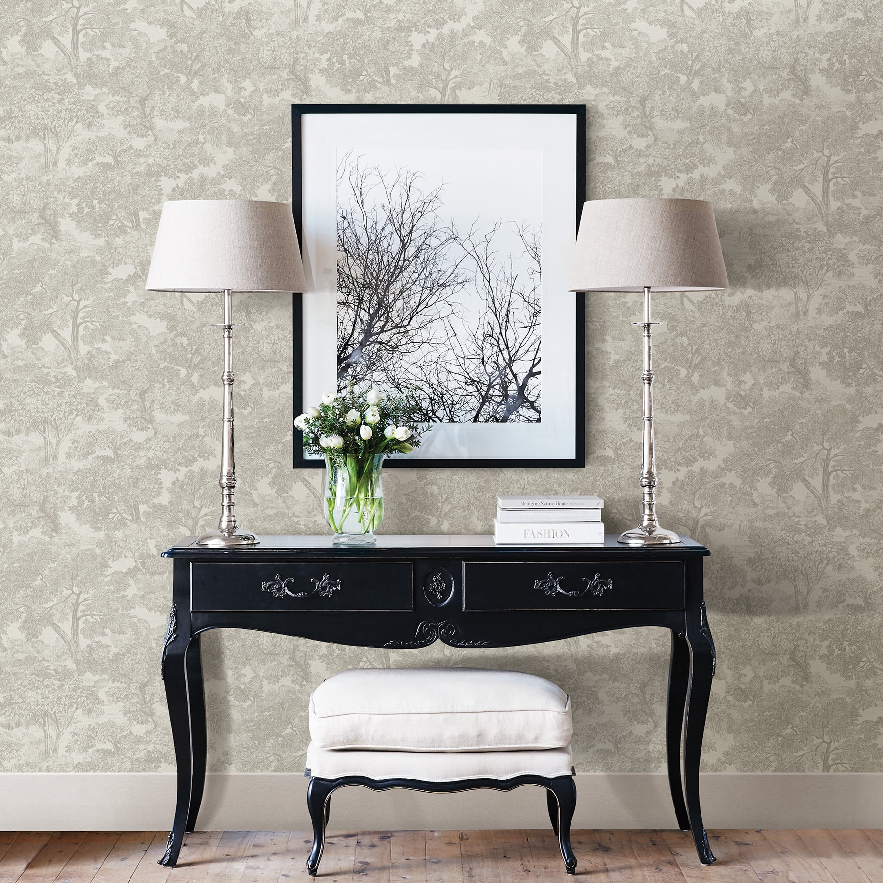 Chesapeake Blyth Grey Toile Unpasted Non Woven Wallpaper, 20.5-in by 33-ft, 56.4 sq. ft.