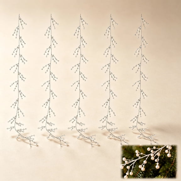 Christmas Tree Crystal Ornaments, Clear Acrylic Teardrop Hanging Branches, Sparkling Icicle Style Decor, Pearl Bead Garland for Xmas Tree, Winter Wedding & Holiday Party Decor 47Inch