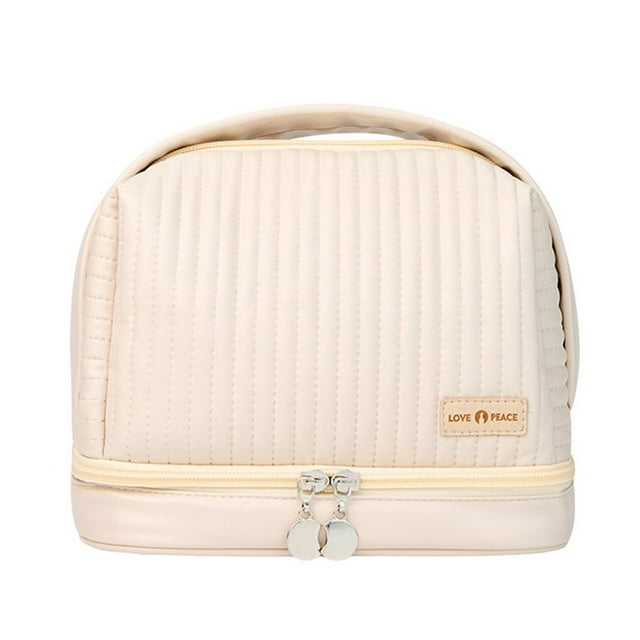 PU Makeup Bag Dry Wet Separation Double-layer Handbag Travel Washbag (White)
