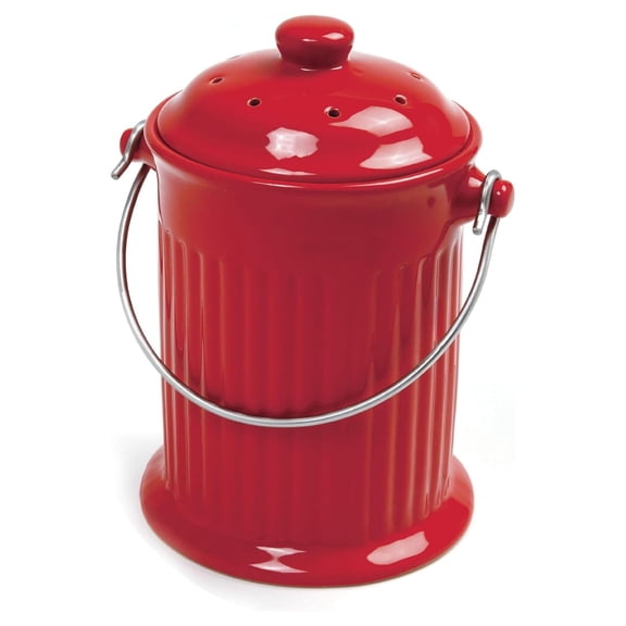 1 Gallon Ceramic Compost Keeper, Red