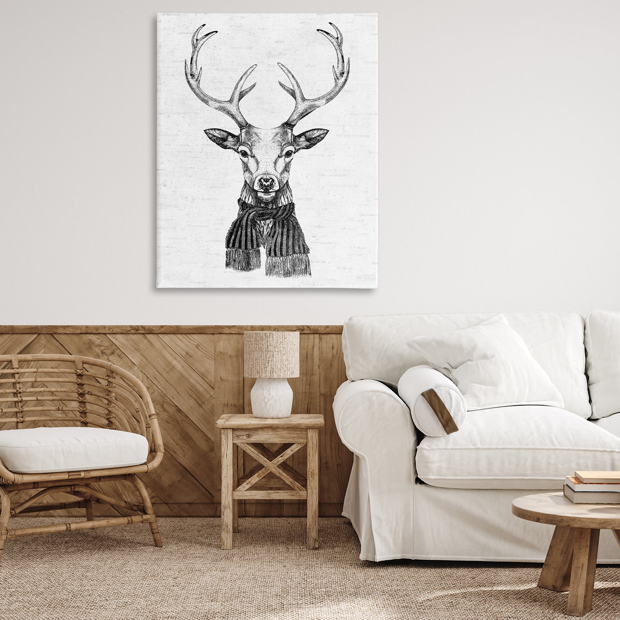 Stupell Industries Monochrome Holiday Deer Animals & Insects Painting Gallery Wrapped Canvas Art Print Wall Art, 36 x 48