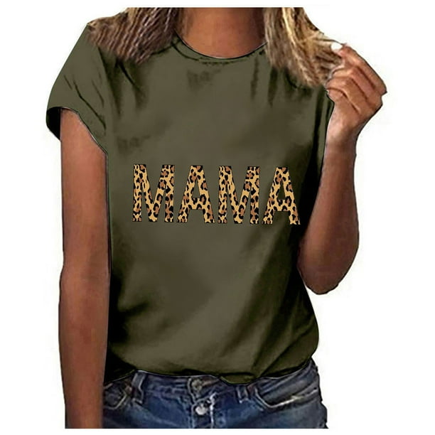 Mujer Primavera Verano Día de la madre Color sólido Impresión de letras Manga corta Cuello redondo Casual Para OAVQHLG3B Store lin121212