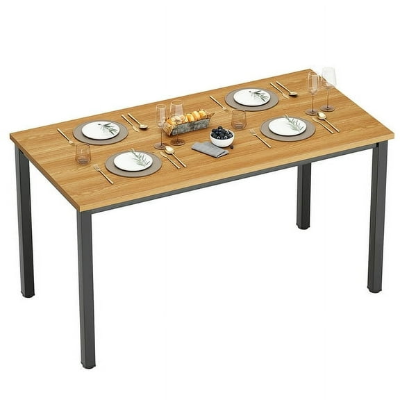 Soges Large Office Desk Wood Writing Desk with Metal Frame Computer Desk Teak & Black, 55inch