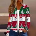 thumbnail image 2 of Women's Fashion Christmas Print Casual Zip-Up Long-Sleeve Hooded Jacket, for Outdoor Activities and Daily Use,Deep Red,S, 2 of 6