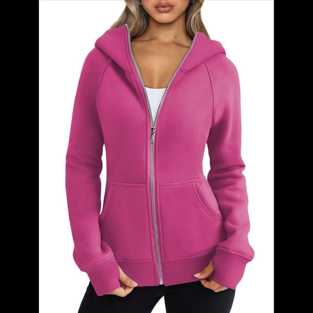 Sudaderas con Capucha y Cremallera para Mujer, Chaquetas de Forro , Sudaderas de Gran Tamaño, Conjuntos de Moda de Otoño, Suéteres, Ropa de Invierno. Rosa Roja XL