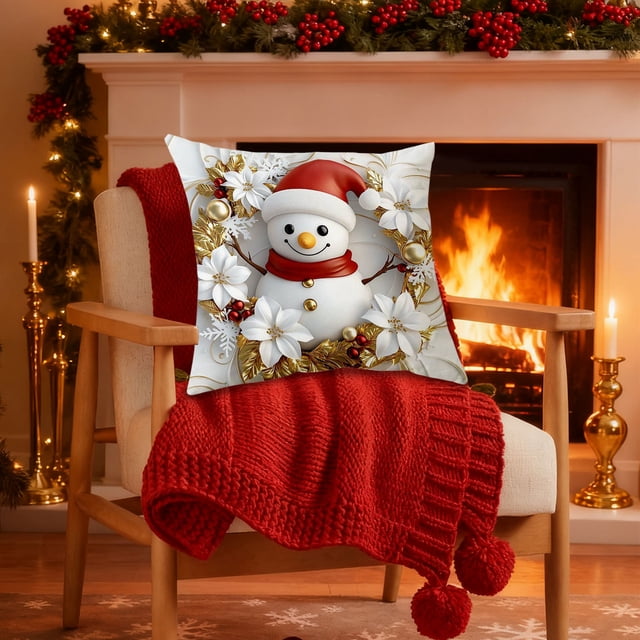 Funda de cojín navideña | Funda de cojín festiva | Decoración festiva para sofá y cama | Tejido de poliéster con aspecto de lino | Tamaño estándar de 45x45 cm