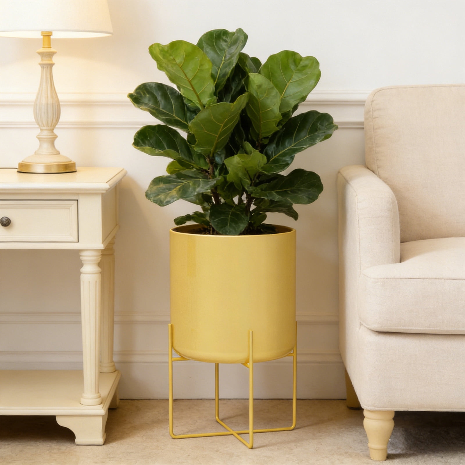 HOARBOEG Modern Large Floor Planter with Stand, Decorative Metal Plant Pot with Drainage Holes for Indoor Plants, Living Room, Office, Balcony or Garden Decor