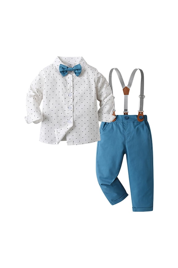 Toddler Suit Kids Toddler Boy Gentleman Outfits Button Down Shirt Suspender Pant Wedding Formal Church Suit Dress Birthday Clothes 7-8,(Blue 7-8 Years)