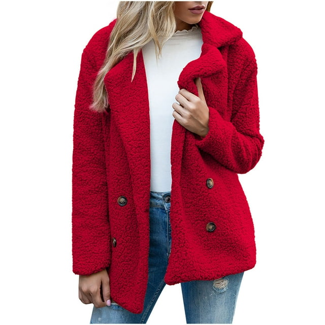 Veste pour Femmes Hiver Femmes Dames Veste Chaude Hiver Manteau Uni à Col Rabattu Manteau en Duvet en Laine d'Agneau