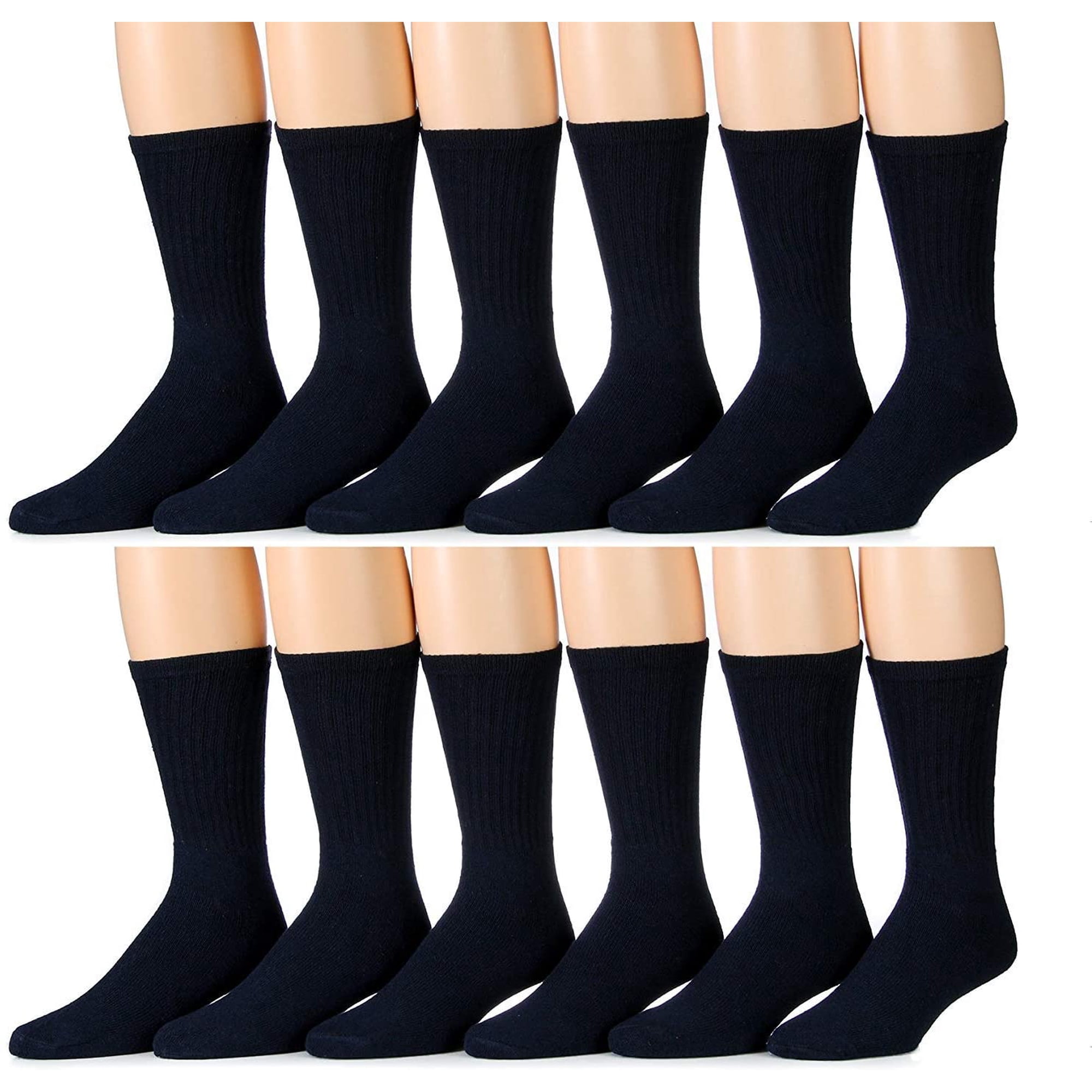 SOCKS'NBULK 12 Pairs Mens Loose Fit Non-Binding Soft Cotton Diabetic Crew Socks, Bulk Value Pack Men (10-13)