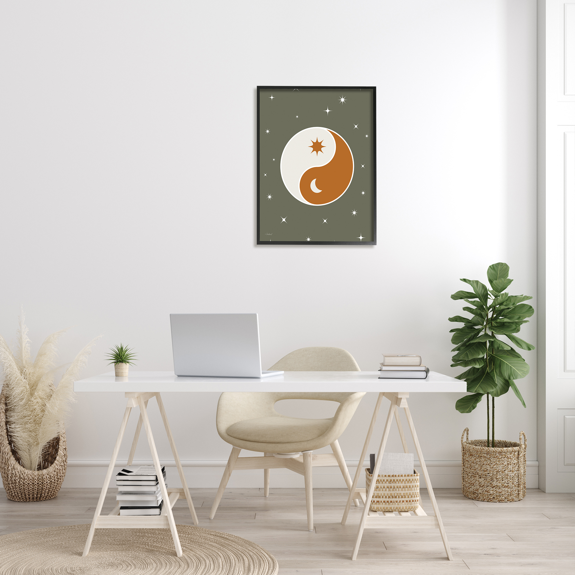 Stupell Industries Starry Yin Yang Symbol Celestial Sun Moon Shapes Graphic Art Black Framed Art Print Wall Art, Design by Martina Pavlova