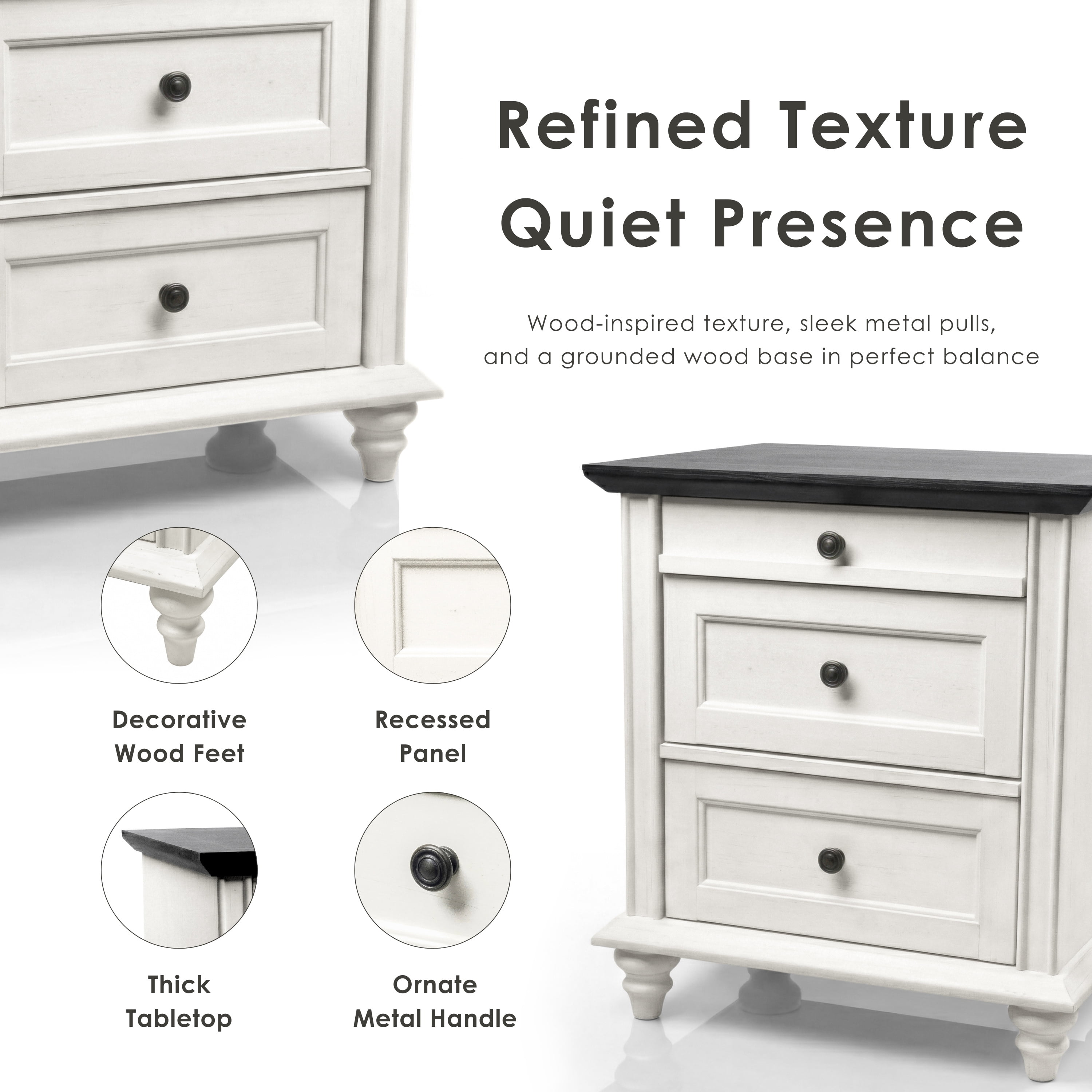 Furniture of America Calix Traditional Wood 3-Drawer Kids Nightstand, White